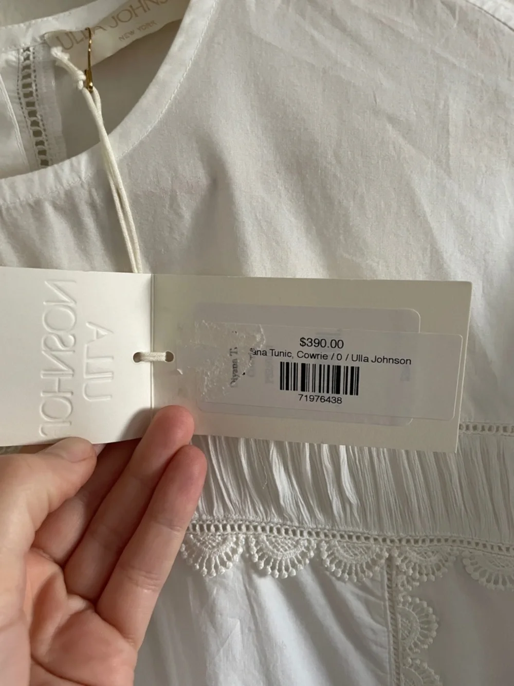 Ulla Johnson Diyana Tunic Dress Women’s Size 0 Lace Cotton Cowrie‎ White NWT